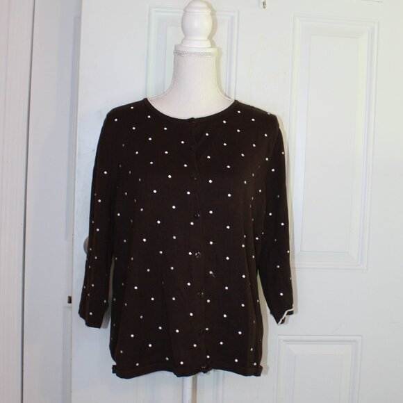 CJ Banks by Christopher Banks Brown and White Polka Dot Sweater Size 1X - Picture 5 of 6
